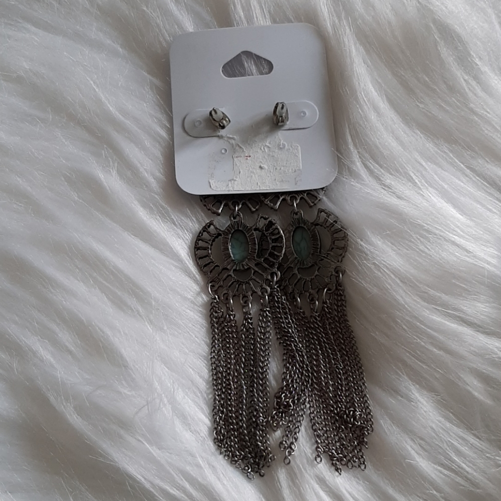 SILVER TURQUOISE DANGLE EARRINGS - Picture 3 of 4